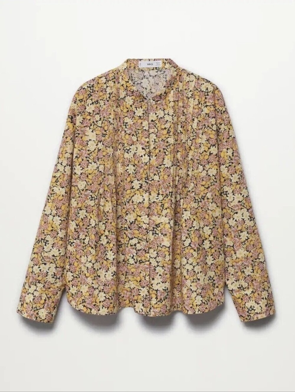 Mango Floral V-Neck Blouse in Yellow, Pink and Navy